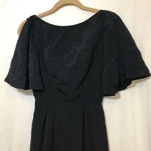 Woman's Vintage Black Homemade Dress OOAK Prom Night Out LBD Cape Shoulders 60s